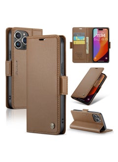 Buy Flip Wallet Case For Apple iPhone 15 Pro Max, [RFID Blocking] PU Leather Wallet Flip Folio Case with Card Holder Kickstand Shockproof Phone Cover (Brown) in UAE