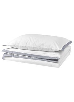 Buy Duvet Cover And Pillowcase White/Blue 150X200/50X80 Cm in Saudi Arabia