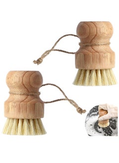 Buy 2pcs Bamboo Dish Scrub Brushes, Natural Wooden Washing Dish Brush Scrubber, Cast Iron Brush Pots, Pans and Vegetables, Bristles Brush for Household Cleaning in Saudi Arabia