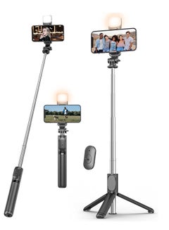 Buy Selfie Stick Tripod with Fill Light, 167cm Extendable Phone Tripod Stand with Remote Shutter for Travel, Vlogging, Live Streaming Video and Photos,Phone Stand in UAE
