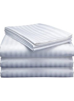 Buy Hotels Plain White Striped Cotton Bed Sheets with 2 pillow cases, 3 pcs, 180x200 in Egypt