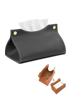 Buy Leather Tissue Box Cover, Leather Tissue Box Organizer Holder for Home Living Room Table, Leather Car Mounted Tissue Storage Box (Black) in UAE