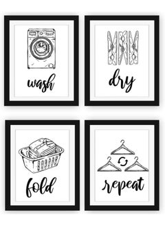 Buy Laundry Room Signs Set of 4 Unframed 8 x 10 Inches  Wash Dry Fold Repeat Typography Wall Art Decor Prints Black and White Print Unframed in UAE