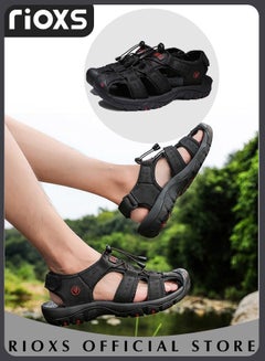 Buy Men's Summer Hollow Roman Flat Sandal Round Open Toe Sandals Comfortable Buckle Sandals With Adjustable Belt in Saudi Arabia