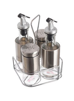 Buy Glass dispenser set for oil, vinegar, salt and pepper with an elegant stand in Egypt