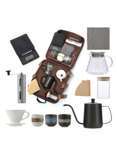 Buy Coffee Maker Set, V60 Coffee Bag Set, 12 pcs Drip Coffee Maker Set, Coffee Kettle, Coffee Cup, Dripping Cup, Bean Grinder, Filter Paper With Portable Bag in Saudi Arabia