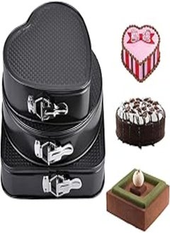 اشتري Warmht Springform Cake Pan Set, Round and Square Heart Shape Cake Pan Set of 3 (8/9/10 Inch) Black في مصر