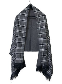 Buy Double Face Solid & Plaid Check/Carreau/Stripe Pattern Wool Winter Scarf/Shawl/Wrap/Keffiyeh/Headscarf/Blanket For Men & Women - XLarge Size 75x200cm - P01 Grey in Egypt