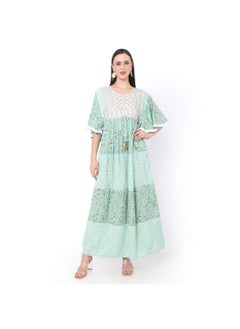 اشتري GREEN COLOUR WITH EMBROIDERED AND PRINTED ARABIC JALABIYA DRESS في السعودية