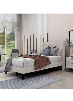 Buy Modern Rectangular Velvet Upholstery Bed with Soft Wingback Headboard ( Twin ) in UAE