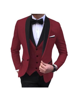 Buy Mens Slim Fit Suit Wedding Fashion Set Wine red in UAE