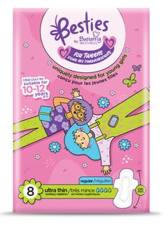 Buy Butterfly Breathables Besties for tweens Ultra thin Sanitary Pads, Suitable for 10 - 12 years - 8 Count in UAE