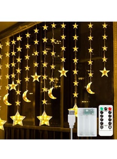 اشتري Star Moon Curtain Lights Ramadan Decorations Lights,Battery Case Powered Window Curtain Fairy Lights في الامارات