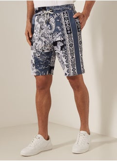 Buy Iconic Paisley Jacquard Regular Fit Shorts with Drawstring Closure in Saudi Arabia