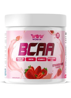 اشتري bcaa powder | Wow Woman BCAA - Boost Muscle Recovery & Vitality | Helps to Reduce Fatigue, Supports Healthy Hair, Skin, And Nails (Strawberry - 150gm, 30 Servings) في السعودية