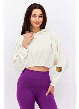 Buy Women Sportswear Fit Long Sleeve Training Crop Sweatshirt, Beige in UAE