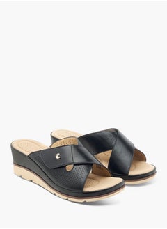 Buy Women Slip-On Lazer Cut Cross Strap Sandals with Wedge Heels in Saudi Arabia