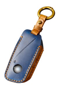 Buy Genuine Leather Key Fob Cover Fit for BMW 5/7 Series 740i 760i X1 X5 X6 X7 XM IX IX3 I5 I7 etc, Premium Anti-dust Anti-Break Protection, Screws-Free Key fob Cover with Key Ring, Blue in UAE