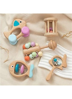 Buy Wooden Rattle for Baby 0-6 months ,5 Pcs Wooden Baby Rattle Toy with Bells,Rolling Rattles,Montessori Wood Baby Dog for Newborns Infant Boys and Girls Gifts in Saudi Arabia