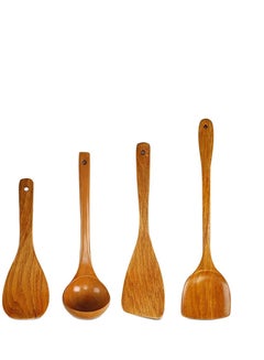Buy Wooden Kitchen Tools Set Nonstick Hard Wood Spatula and Spoons Practical Natural Kitchen Utensils Wooden Cookware Shovel Kit Kitchen Cutlery Safe Kitchen Cooking 4pcs in UAE