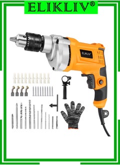 Buy ELIKLIV 750W Hammer Drill, Impact Electic Corded Drill, with 13mm Metal Chuck, 0-3000RPM Variable Speed, 360° Rotatable Handle, Drill Bit Accessory Kit for Wood Metal Concrete in Saudi Arabia