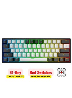 Buy Mechanical Keyboard 61 Keys PBT Translucent Dual-Color Injection Keycaps RGB Backlight Detachable Type-C 60% Wired Gaming Keyboard Black/White - Red Switch in UAE