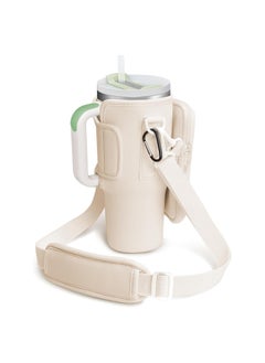 اشتري Water Bottle Carrier Bag Compatible with Stanley 40 Oz Tumbler, Water Bottle Holder with Shoulder Strap and Phone Pocket, Bottle Accessories for Walking Hiking Travelling, Beige في السعودية