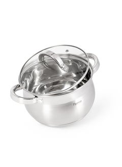 اشتري Stockpot with Glass Lid 16x10.5cm / 2.1 Liter with Measuring Mark, Stainless Steel Stockpot Felina Series في الامارات