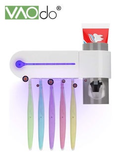 Buy UV Toothbrush Sanitizer Holder Sterilizer for All Toothbrushes Wall Mount Sticker Plus Toothpaste Dispenser Wireless for Family Bathroom Kids in Saudi Arabia