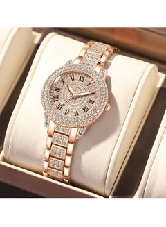 اشتري New fashion trend diamond full diamond Roman pattern ladies watch bracelet rose gold في السعودية