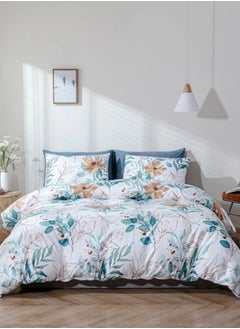 Buy Variance king/queen size bedding set without filling. Green leaves design in white. in UAE