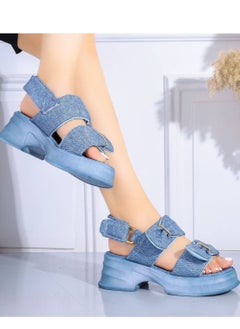 Buy Leather sandals with 2 bow buckle fastening on front in Egypt