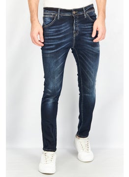 اشتري Men Skinny Fit Washed Stretchable Denim, Navy في الامارات