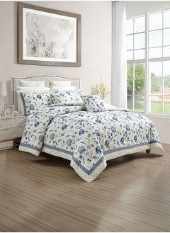 Buy Amalia | Embroidery Comforter Set 10 Pieces - 260x240 cm - Ivory & Blue in Saudi Arabia