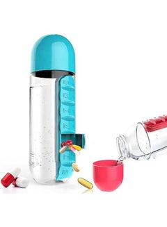 Buy 2 In 1 Water Bottle 600 ml Portable  Outdoor Water Bottle With Pill Box Organizer, multi color in Egypt