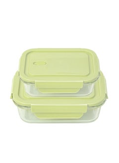 Buy 2-Piece Borosilicate Glass Food Container Lunch Box Set 410ml and 640ml Green/Clear in UAE