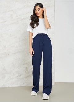 Buy Textured Wide Leg Pants with Side Pocket in Saudi Arabia