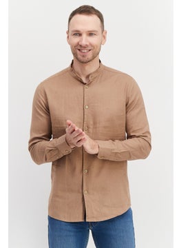 اشتري Men Regular Fit Solid Long Sleeve Casual Shirt, Tan في الامارات