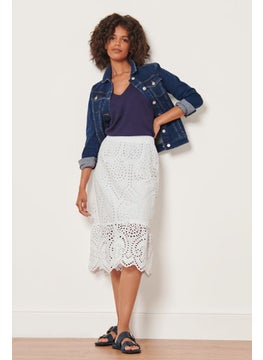 اشتري Women Eyelet Embroidery Midi Skirt, White في الامارات