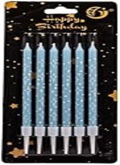 اشتري Birthday Celebration Candles Kit With Stars Printed Design And Plastic Holder Install Specially Made For Cake Decoration Set Of 6 Pieces - Blue White في مصر