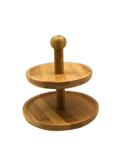 Buy 2-Tier Elegant Round Bamboo Snack Stand Brown 15.5 X 16.5 Cm G17-X279 in Saudi Arabia