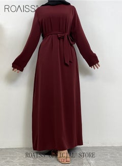 Buy Abaya Style Robe with Solid Color Design Belt Waist Design Women Daily Casual All Match Long Skirt Commuter Long Skirt in UAE