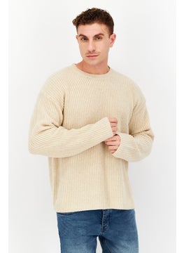 اشتري Men Crew Neck Knitted Sweater, Light Beige في الامارات