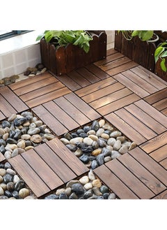 Buy Wooden Floor Decking Tiles Office Home Garden Diy Tiles Interlocking Flooring Deck 10pcs in UAE