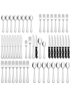 Buy 48 Pieces Stainless Steel Cutlery Set, Home Kitchen Tools, 8 Dinner Forks, 8 Salad Forks, 8 Dinner Knives, 8 Steak Knives, 8 Dinner Spoons, 8 Tea Spoons in Saudi Arabia