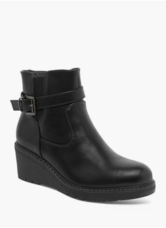 Buy Women's Ankle Boots with Buckle Closure and Wedge Heel in Saudi Arabia