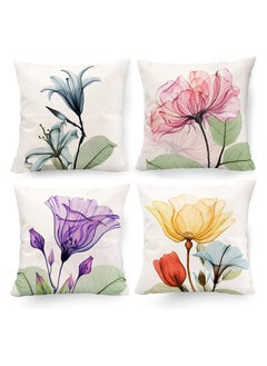 Buy Floral Decorative Pillow Covers 18 x 18 Inches Linen Cushion Cases for Living Room Sofa Patio Outdoor Home Decor Ink Flower Printed Pillowcase for Sofa Bedside Office in UAE