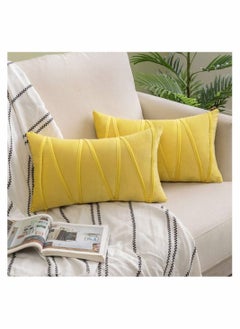 Buy Pack of 2 Fall Decorative Velvet Throw Pillow Covers Modern Striped Solid Cushion Rectangle Soft Cozy for Bed Sofa Couch Car Living Room (12x20 inch / 30x50 cm Lemon Yellow) in Saudi Arabia