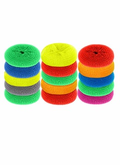 اشتري Plastic Dish Scrubbers for Dishes Round Scrubber Scouring Pad Nylon Scrubber Poly Mesh Pads Non Scratch (Rainbow Colors15 Pcs) في السعودية