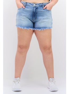 اشتري Women Plus Size High Rise Frayed Hem Mom Shorts, Blazing Wash في الامارات